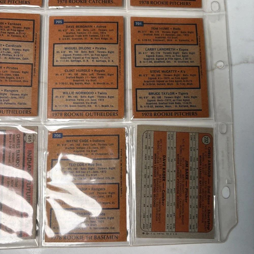 Topps 1978 Baseball Rookie Card Lot of 9 - Pitchers/Catchers/OF/1B